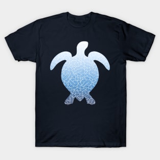 Ombre blue and white swirls doodles sea turtle T-Shirt